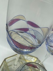 Stain Glass Tall Wine Glasses (2), PartyLite Water Calypso design + Bowl