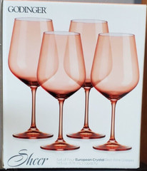 Godinger Sheer Pink Crystal Stemmed Red Wine Glasses, Set of 4 19.5 oz