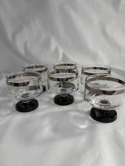 Vintage set of 6 MCM Retro rocks/dessert with silver band