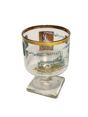 Libbey Southern Comfort Steamboat Footed Cocktail Glass Set of 6 Turquoise Gold