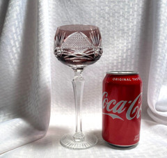 BOHEMIAN STYLE WINE GLASS 7 5/8″ AMETHYST PURPLE CUT TO CLEAR CRYSTAL BOHEMIA
