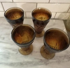 Vintage Tiara Sweet Pear Footed Tumblers Burnt Honey Set 4 by Indiana Glass