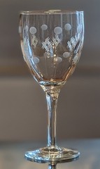 Set/4 Vintage Criss Cross & Punties Xs & Os Wine Glass Water Goblet 10oz 7 3/8″T