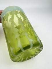 Antique Green Vaseline Glass Tumblers Set 4 Opaline Opalescent Brocade Fern Rare