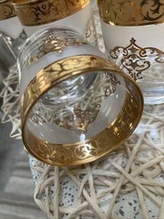 Set Of (4) Mid-Century Modern Gold Scroll Rocks Glasses 3.5” High EXCELLENT