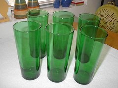 Vintage Anchor Hocking Forest Green Straight Tom Collins High Ball Tumblers NOS