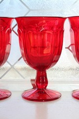 4 1970s Red Water Goblets Viking Glass Arlington Ruby