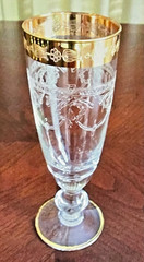 Set of 4 Crystal 24k Gold Rim Stemmed Etched Champagne Glasses Riccio Italy 7″