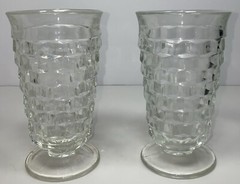 Vintage Indiana Clear Glass Set of 2 Tumblers Glass Lip Cubist Footed Whitehall