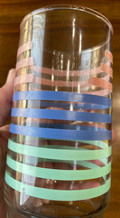 Vintage Pastel Pink Blue Green Stripe Drinking Glasses Set of 8 MCM