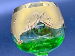 VINTAGE BOHEMIAN GLASS GOBLET HEAVY RAISED GOLD ENAMEL FLOWERS APPLIED STEM