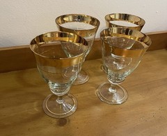 Vintage Gold Rimmed Wine/Water Goblets, Double Gold Band. Set of 4. A-27