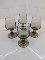 VTG Libbey Tawny Smoke 4 Brown Shot Glasses Cordial Aperitif 1¾ oz Barware 70’s