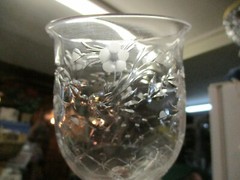 Vintage England Wells Lead Cut Crystal 3 Water Wine Goblets Floral pattern