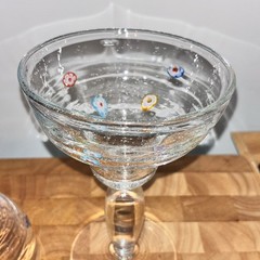 2-Hand Blown Millefiori Bullicante/Bubbles Margarita Glass Set Stemmed Barware
