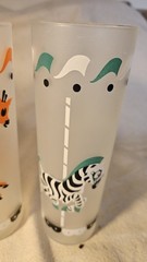 Vintage Libbey Circus Carousel Frosted Tom Collins Highball Glass 1950s Set of 5