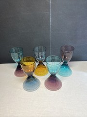 5 Vintage Fifth Ave. Crystal Colorful Etched Reversible Martini/cordial Glasses
