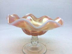 Dugan Coin Spot Carnival Glass Marigold Ruffled Edge Compote