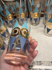 Set of 8 Federal Glass Nordica Turquoise & Gold Atomic Highball MCM Barware