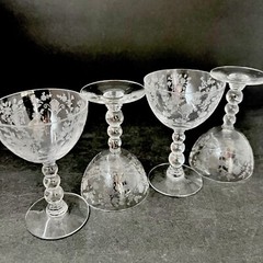 Set of 4Duncan & Miller Etched First Love Liqor Cocktail Glasses 4 1/2”