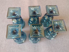 Vintage Blue Glass Square Foot Apertif Glasses – Set of 6