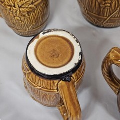 Vintage Grape Relief Pitcher Set with 6 Barrel Mugs Hand Painted Made in Japan