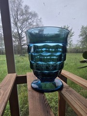 Vintage Set (2) Colony Whitehall Riviera Blue Footed Tumbler Glasses 4.25″ MCM
