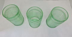 Vintage Set of 3 Anchor Hocking Green Raised Ribbed Glass Tumblers 6″ Tall 16 oz