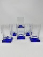 6 Vtg DiSaronno Cobalt Blue Square Textured Italian Pedestal Glass Liquer Juice