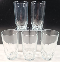 (5) Arcoroc Artic 12 Oz Beverage Set Vintage Wedge Cut Tumblers France Retro Lot