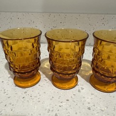 Vintage Indiana Whitehall Cubist Juice Glasses Lot Of 3 Gold 4″ H x 2.5″ W