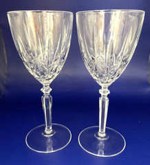 2 Oneida Wine Water Goblets Glasses Orchestra Blown Cut Crystal Vintage