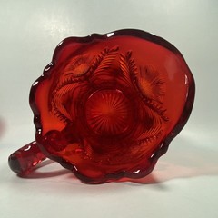Vintage Mosser Glass Ruby Red Inverted Thistle 5-Piece Set Pitcher & 4 Tumblers