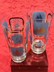 Vintage MCM Nautical Highball Glass Set Of 2 22k Gold Decoration Ex Cond 5.5”