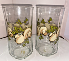 Vintage Libbey Franco Mushroom Glass Tumblers Set of 2 Retro 1970s Cottagecore