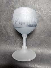 Vintage Hebron Israel Art Glass Drip Glaze Wine Decanter & 6 Glasses Grey & Blue