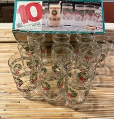 Indiana Glass Tumblers Victorian Christmas Wreath 16 oz Frosted Set 10 In Box