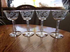 Champagne 6 Oz Rock Sharpe Debut Etched Floral Cut Blown Fancy Stem – Set of 4