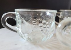 3 Mid-Century Jeanette Glass Punch Cups Embossed Apple Grape Pear 1960’s
