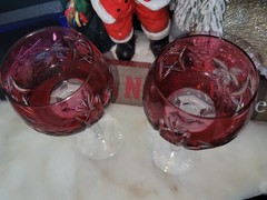 Vintage Nachtmann Traube Cranberry Lead Crystal tall hock wine glasses Set Of 2