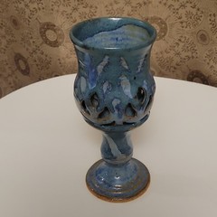 Studio Pottery Layered Drip Glazed Chalice Stoneware Goblet