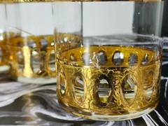 4 Damaged Culver Antigua Gold Crackle Lowball Cocktail Glasses 22k Gold