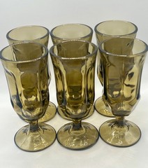 Vintage Duz Crystal Smoke Brown Champagne Water Goblets Pedestal Glass Set of 6