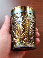 Pretty Blue Fenton Carnival Glass Bouquet Pattern Tumbler