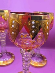 Set Of 6 Hand Painted Cranberry Glasses Liberace Style