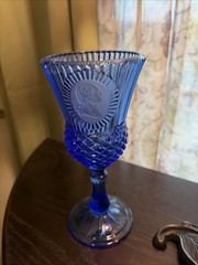 George Washington Cobalt Blue Goblet Fostoria Avon 1 glass Vintage 1976