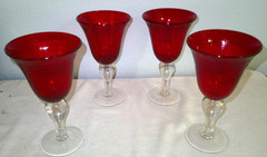 4 Artland Iris Ruby Red Seeded Bubble Water Goblets with Clear Stem Christmas