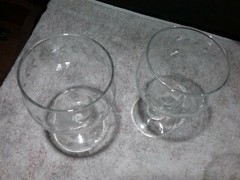 2 VINTAGE CLEAR GLASS BARWARE 14 OUNCE GLASSES ETCHED