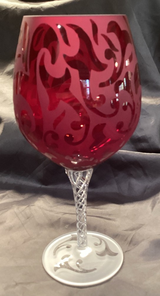 MICHAEL WEEMS ELISE RUBY WATER GOBLET CLEAR TWIST STEM 8 5/8”T LOOKS UNUSED Mult