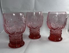 Set Of 3 Anthropologie Retired HELIANTHUS Pink Water Goblet Glass 5”